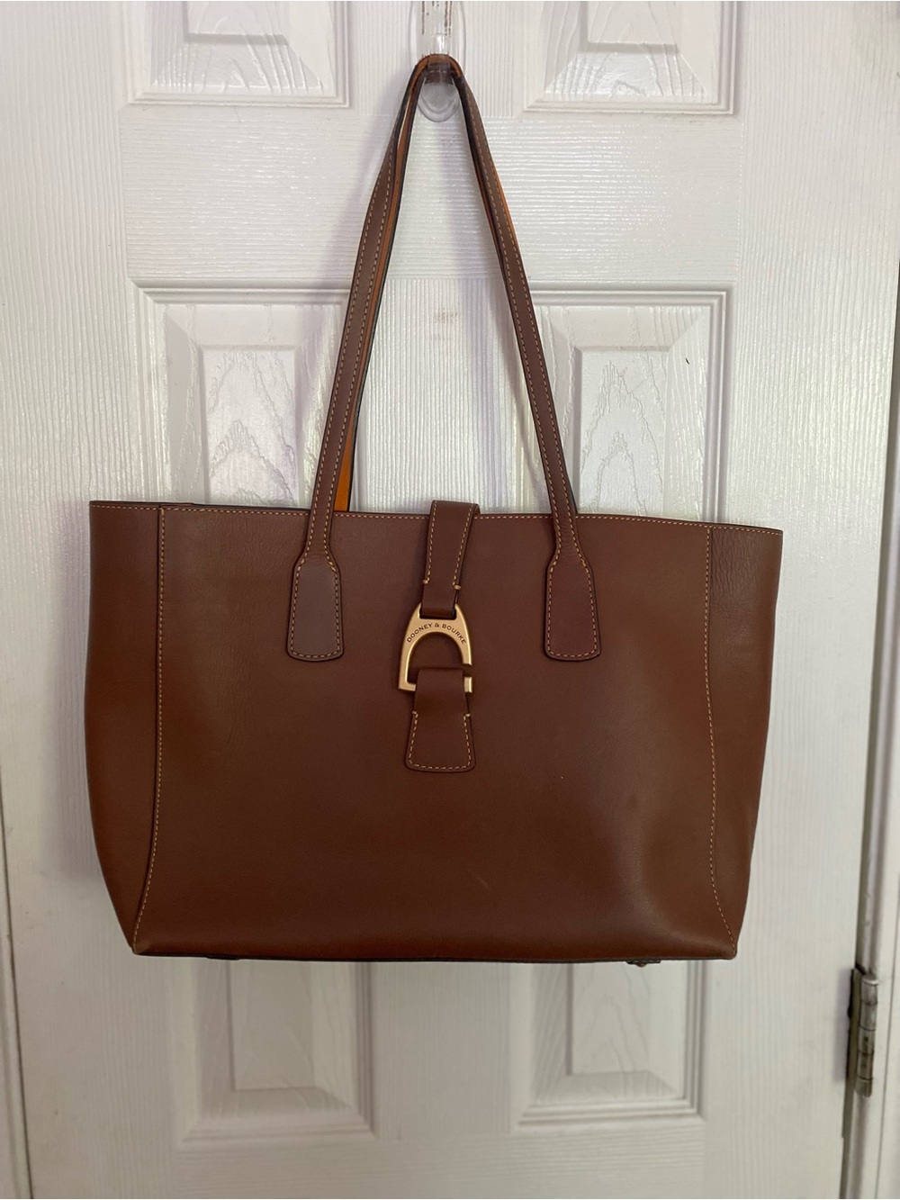 Dooney & Bourke Large Emerson Shannon Tote in Classic Brown Leather with Gold
